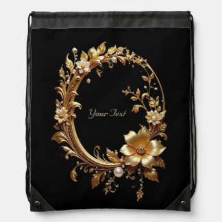 Golden Floral Ornate Frame Drawstring Backpack