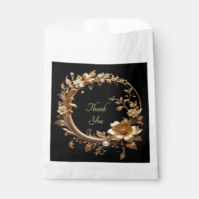 Golden Floral Ornate Frame Favor Bag (Front)