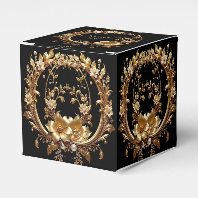 Golden Floral Ornate Frame Favor Box (Front Side)