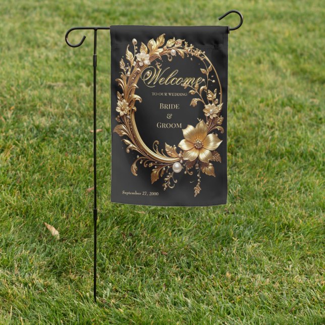 Golden Floral Ornate Frame Garden Flag (In SItu)