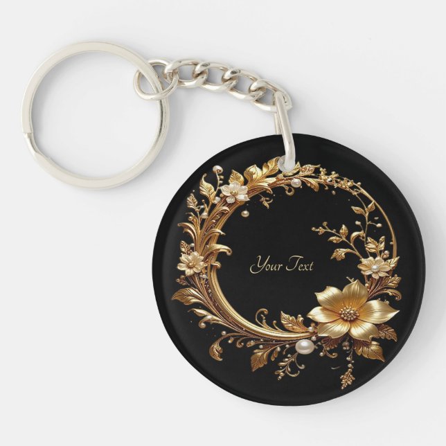 Golden Floral Ornate Frame Keychain (Front)