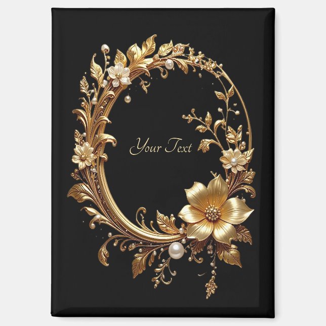 Golden Floral Ornate Frame Magnet (Front)