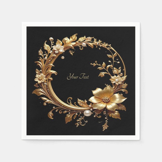 Golden Floral Ornate Frame Napkins (Front)