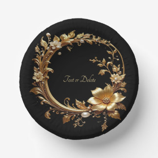 Golden Floral Ornate Frame Paper Bowls