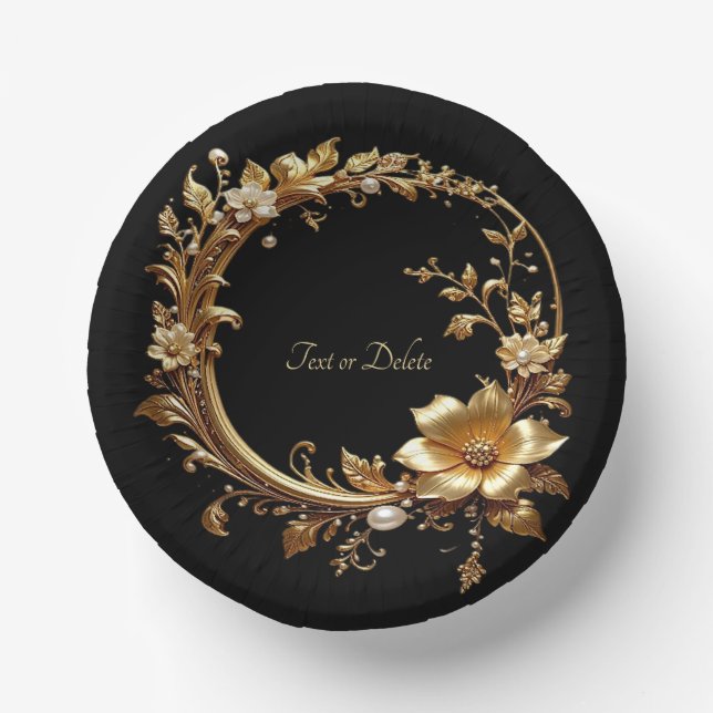 Golden Floral Ornate Frame Paper Bowls (Front)