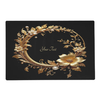Golden Floral Ornate Frame Paper Placemat
