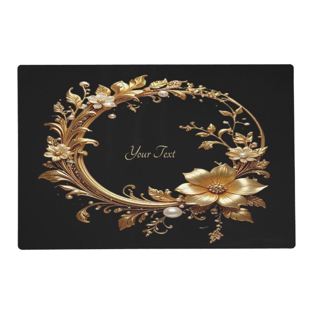 Golden Floral Ornate Frame Paper Placemat (Front)