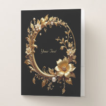 Golden Floral Ornate Frame Pocket Folder