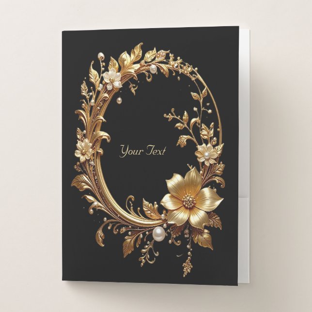 Golden Floral Ornate Frame Pocket Folder (Front)