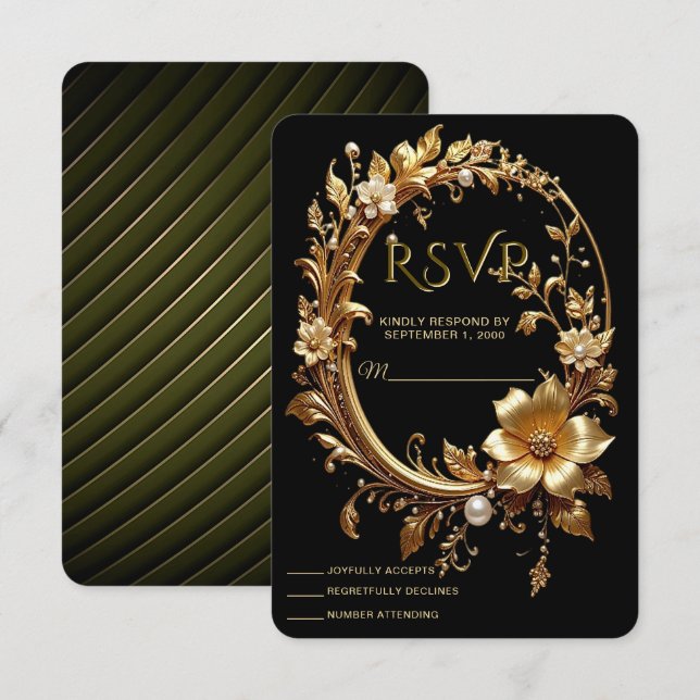 Golden Floral Ornate Frame RSVP Card (Front/Back)