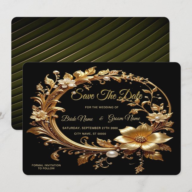 Golden Floral Ornate Frame Save The Date (Front/Back)