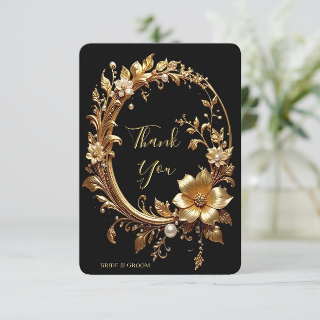 Golden Floral Ornate Frame Thank You Card (Standing Front)