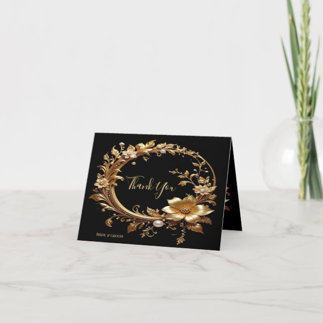 Golden Floral Ornate Frame Thank You Card (Front)