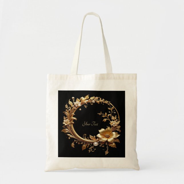 Golden Floral Ornate Frame Tote Bag (Front)