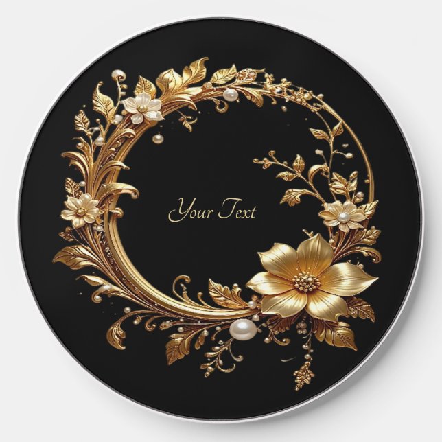 Golden Floral Ornate Frame Wireless Charger (Front)