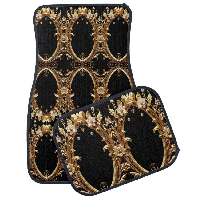 Golden Floral Ornate Set of Car Mats (Set)