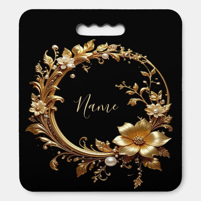 Golden Floral Ornate Stadium Seat Cushion (Front Vertical)