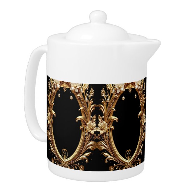 Golden Floral Ornate Teapot (Left)