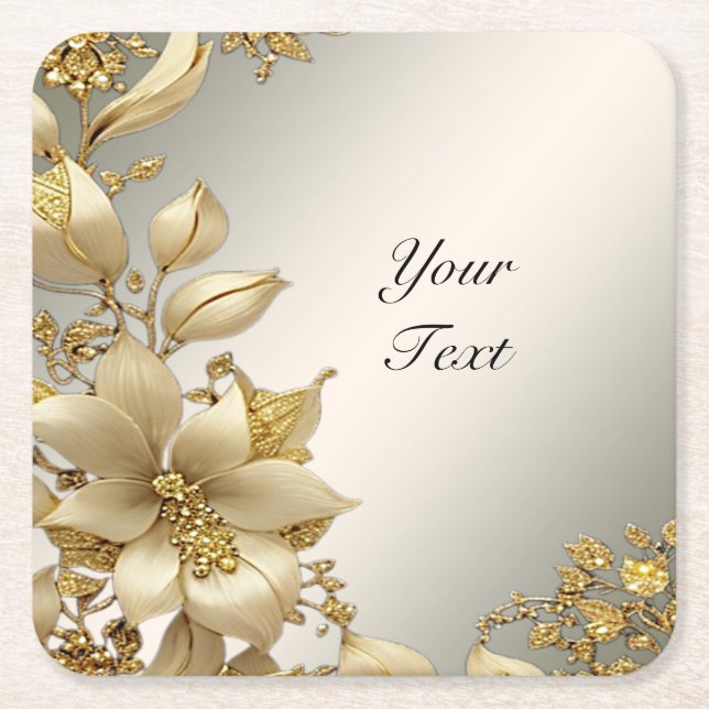 Golden Floral Paper Coaster (Front)