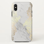 Golden Floral Pattern and Marble iPhone XS Case