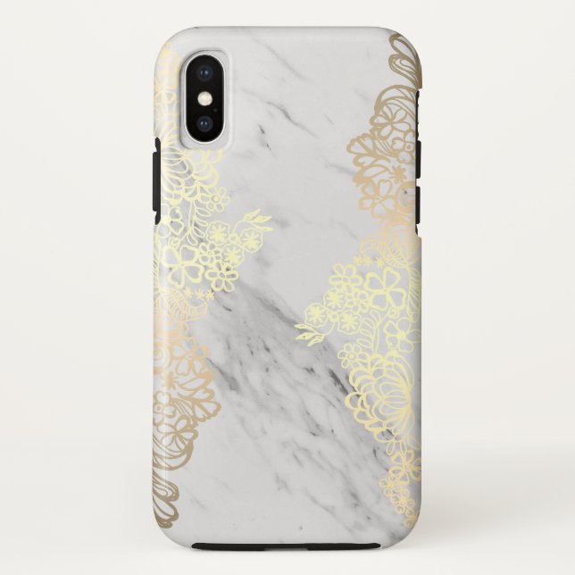 Golden Floral Pattern and Marble Case-Mate iPhone Case (Back)