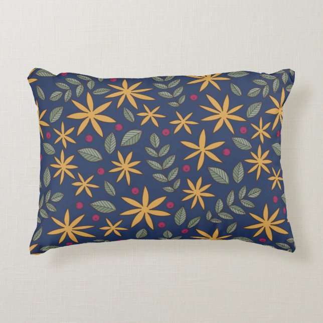 Golden Floral Pattern Botanical Design Accent Pillow (Front)
