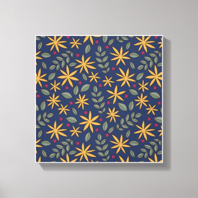 Golden Floral Pattern Botanical Design Canvas Print (Front)