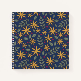 Golden Floral Pattern Botanical Design Notebook