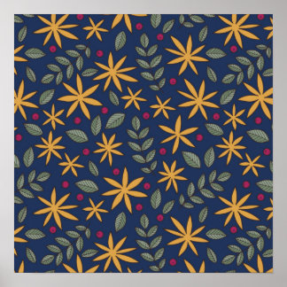 Golden Floral Pattern Botanical Design Poster