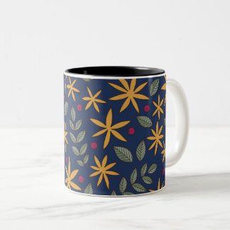 Golden Floral Pattern Botanical Design Two-Tone Coffee Mug