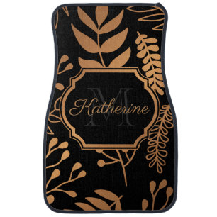 Golden Floral Pattern Car Floor Mat