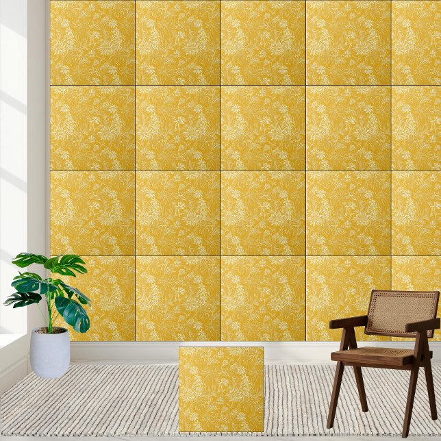 Golden Floral Pattern Ceramic Tile (Golden Floral Pattern Ceramic Tile)