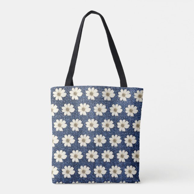 Golden Floral pattern design Teal Tote Bag (Back)