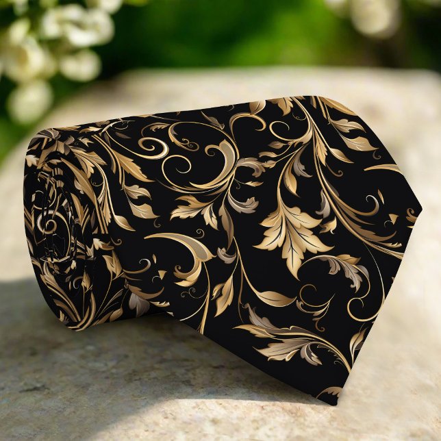 Golden Floral Pattern  Elegant Luxury Modern Neck Tie (Creator Uploaded)