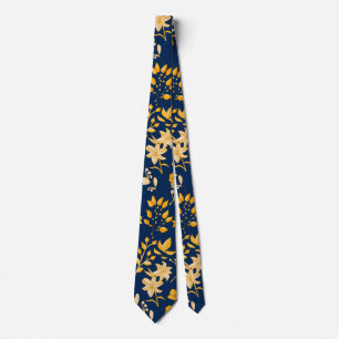 Golden Floral Pattern for Autumn.2 DBlue BG Neck Tie