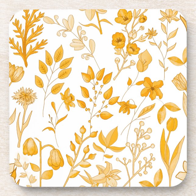 Golden Floral Pattern for Autumn Beverage Coaster (Front)