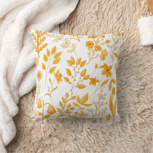 Golden Floral Pattern for Autumn Throw Pillow
