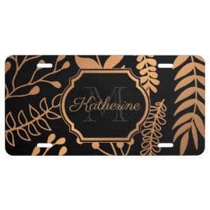 Golden Floral Pattern License Plate