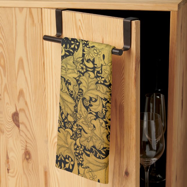 Golden Floral Pattern Oriental Flower Kitchen Towel (Thirds Fold)