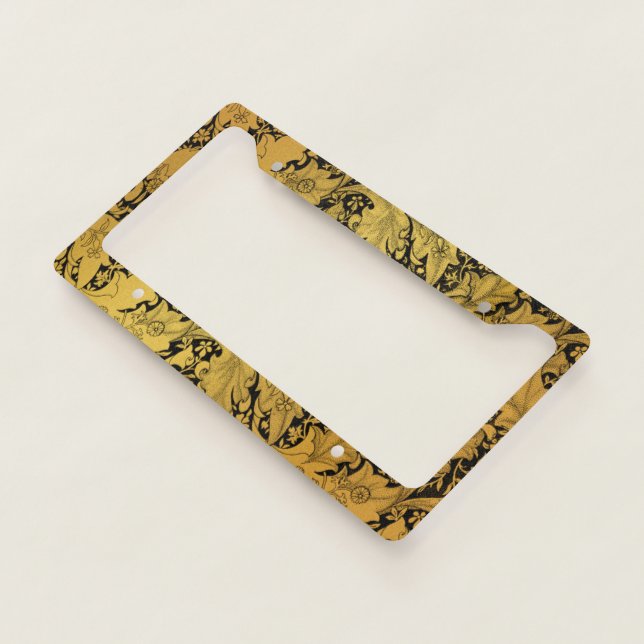 Golden Floral Pattern Oriental Flower License Plate Frame (3/4)