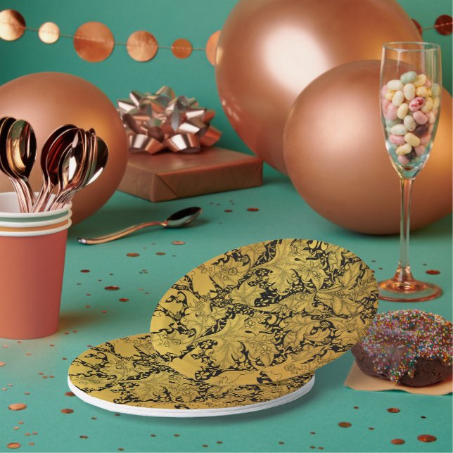 Golden Floral Pattern Oriental Flower Paper Plates (Multi)