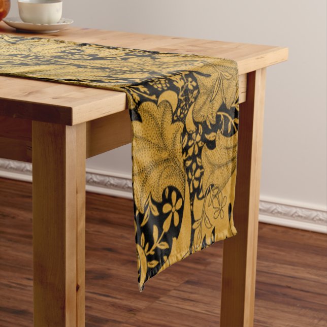 Golden Floral Pattern Oriental Flower Short Table Runner (In Situ)