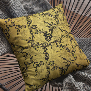 Golden Floral Pattern Oriental Flower Throw Pillow
