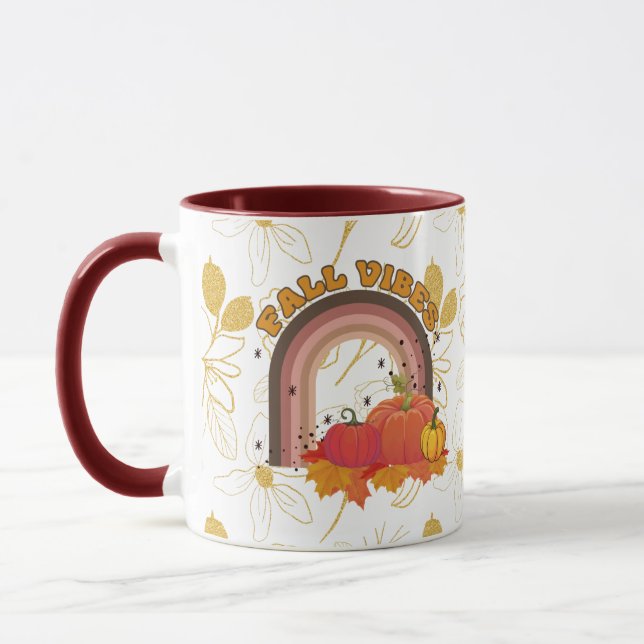 Golden Floral Pattern With Cozy Autumn Vibes Mug (Left)
