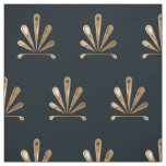 Golden Floral Pattern With Dark Blue Background Fabric