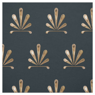 Golden Floral Pattern With Dark Blue Background Fabric
