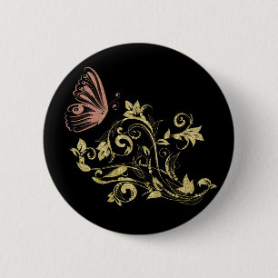 Golden floral pinback button