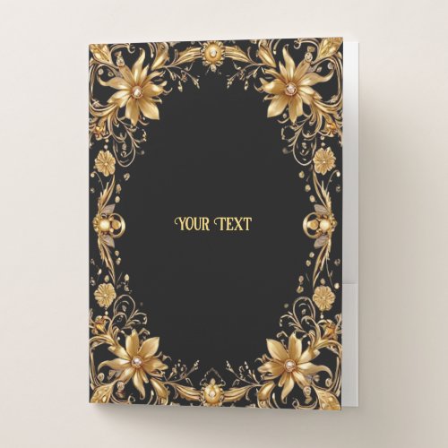 Golden Floral Pocket Folder