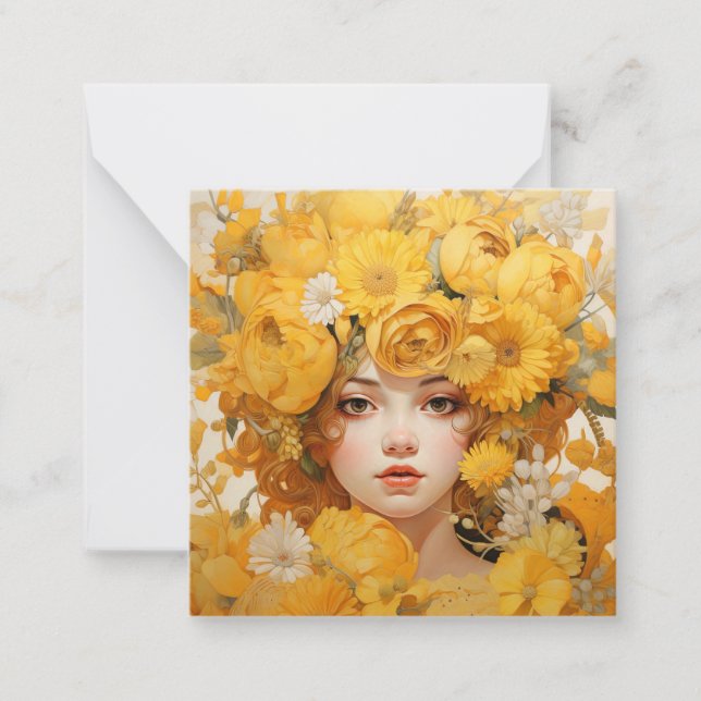 Golden Floral Portrait Art Card Flat Note Card (Front)