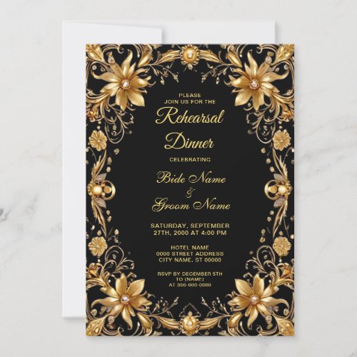 Golden Floral Rehearsal Dinner Invitation